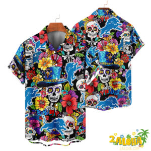 Detroit Lions | Cinco de Mayo Day of the Dead Mexican Skull Chest Hawaiian Shirt