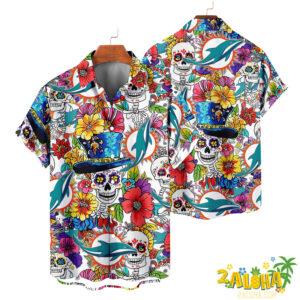 Miami Dolphins | Cinco de Mayo Day of the Dead Mexican Skull Chest Hawaiian Shirt
