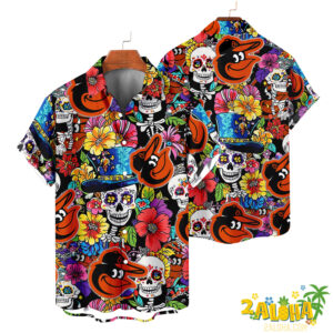 Baltimore Orioles | Cinco de Mayo Day of the Dead Mexican Skull Chest Hawaiian Shirt