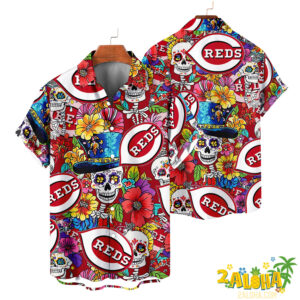 Cincinnati Reds | Cinco de Mayo Day of the Dead Mexican Skull Chest Hawaiian Shirt
