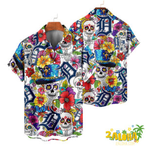 Detroit Tigers | Cinco de Mayo Day of the Dead Mexican Skull Chest Hawaiian Shirt