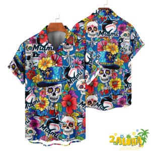Miami Marlins | Cinco de Mayo Day of the Dead Mexican Skull Chest Hawaiian Shirt