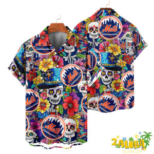 New York Mets | Cinco de Mayo Day of the Dead Mexican Skull Chest Hawaiian Shirt