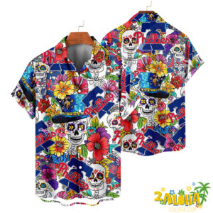 Philadelphia Phillies | Cinco de Mayo Day of the Dead Mexican Skull Chest Hawaiian Shirt