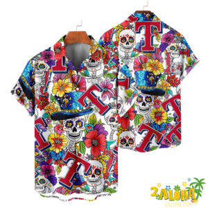 Texas Rangers | Cinco de Mayo Day of the Dead Mexican Skull Chest Hawaiian Shirt
