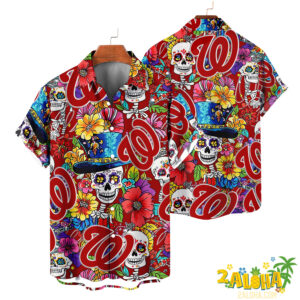 Washington Nationals | Cinco de Mayo Day of the Dead Mexican Skull Chest Hawaiian Shirt
