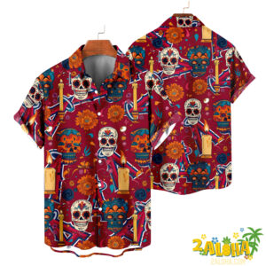 Los Angeles Angels | Cinco de Mayo Day of the Dead Mexican Skull Guitar Hawaiian Shirt V2