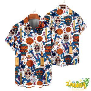 Los Angeles Dodgers | Cinco de Mayo Day of the Dead Mexican Skull Guitar Hawaiian Shirt V2