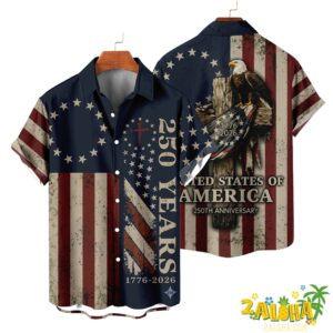 Moisture-Wicking American Flag 1776 Independence Day Holiday Hawaiian Shirt