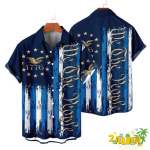 Moisture-Wicking American Flag 1776 Independence Day Holiday Hawaiian Shirt