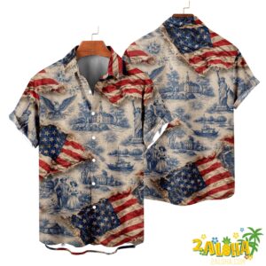 Moisture-Wicking American Flag 1776 Independence Day Holiday Hawaiian Shirt