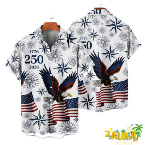 250th Independence Day U.S. Flag Tropical Floral Vacation Hawaiian Shirt