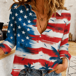 Independence Day Tropical American Flag Women’s Casual Shirt