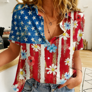 American Flag Floral Women’s Casual Shirt